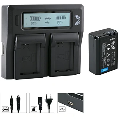 Abbildung von SK Akku Sony NP FW50 (1050mAh) + LCD Dual Charger Ladegerät für Alpha 7 7II 7R 7S II 5100 6300 6500 / NEX 6 F3 DSC RX10 ZV E10