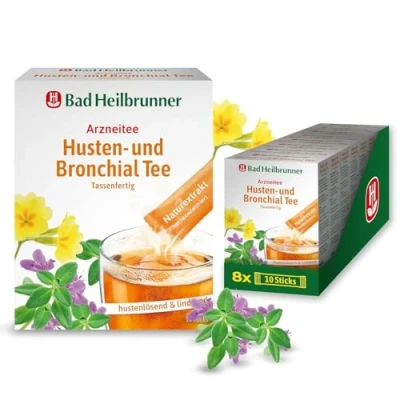 Abbildung von Bad Heilbrunner Husten &amp; Bronchial Arzneitee im Stick Tassenfertig Spitzwegerich, Thymian Bitterer Fenchel reizlindernd bei Bronchitis, trockenem Erkältungen (8 x 10 Sticks)