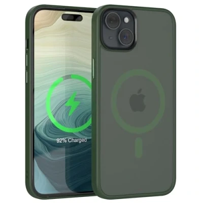 Abbildung von EAZY CASE Ultra Schutz Outdoor Hülle kompatibel mit iPhone 15 Plus Qi Charging, hochwertige Schutzhülle Aufprallschutz, Stoßfest, Kratzfest, Handyhülle Kameraschutz, Nacht Grün