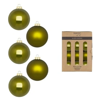 Abbildung von Weihnachtskugeln Glas 3cm 24 Stück matt &amp; glänzend Mini Christbaumkugeln Weihnachtsbaumkugeln für Weihnachten Christbaumschmuck Weihnachtsbaumschmuck Olivgrün Green Olives