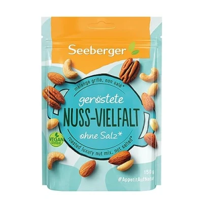 Abbildung von Seeberger geröstete Nuss Vielfalt 12er Pack: Knackige Nussmischung mit Mandeln, Cashews, Pekan und Erdnüssen zum Snacken Mitnehmen ohne Salz (12 x 150 g)