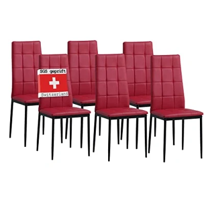 Abbildung von Albatros International Esszimmerstuhl Esszimmerestuhl Küchenstuhl RIMINI, Kunstleder Bezug (6er Set, Rot), edles Italienisches Design, Polsterstuhl, hohe Belastbarkeit, Modern