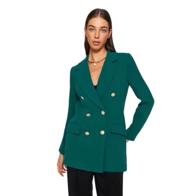 Abbildung von Trendyol Women&#039;s Damen Gerade Lange Ärmel Übergröße Blazerjacke Blazer, Emerald Green, 34