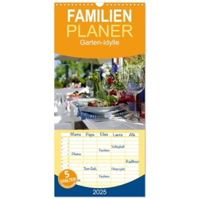 Abbildung von Familienplaner 2025 Garten Idylle mit 5 Spalten (Wandkalender, 21 cm x 45 cm), CALVENDO