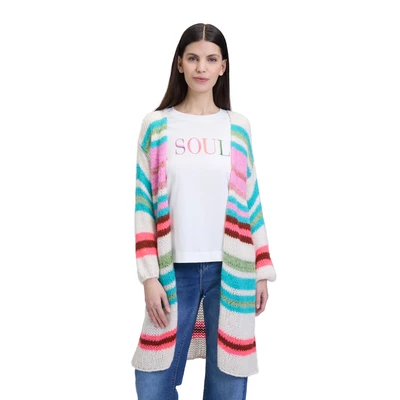 Abbildung von Cartoon MIT Blockstreifen Strickjacke, Damen, Größe: 34, Cream pink