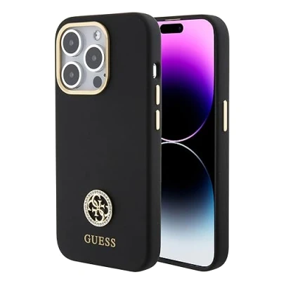 Abbildung von CG MOBILE Guess Silikonhülle mit 4G Strass Logo für iPhone 15 Pro (Schwarz)