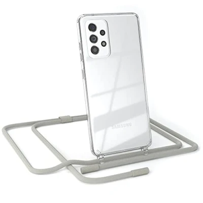 Abbildung von EAZY CASE kombinierbare Handyketten kompatibel mit Samsung Galaxy A52 / A52S, Transparente Silikon Hülle Umhängeband, abnehmbar durch abschraubbare Endstücke, Hülle, Schultergurt, Taupe