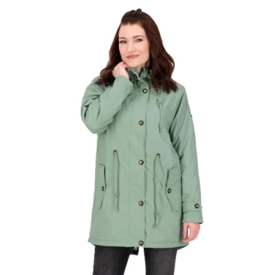 Abbildung von Ankerglut Damen Friesennerz Regenmantel Kapuze Wasserdicht Wetterfest Windbreaker mit Teddyfleece Regenjacke, Slate Gray, 36
