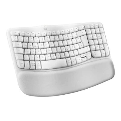 Abbildung von Logitech Wave Keys für Mac, kabellose ergonomische, gepolsterte Handballenauflage, komfortables natürliches Tippen, Bluetooth Tastatur, Easy Switch, optimiert Apple, iPad, QWERTZ DE Weiß