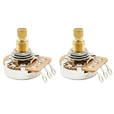 Abbildung von Musiclily Pro HD A1Meg Messing Metrisch Grob 18 Zähne Split Shaft Poti Audio Taper Potentiometer für E Gitarre und Bass(2er Set)