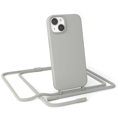 Abbildung von EAZY CASE Handykette Silikon Premium kompatibel mit iPhone 14 Handyhülle Umhängeband, Handykordel Schutzhülle, Silikonhülle, Hülle Band, Kette für Smartphone, Taupe