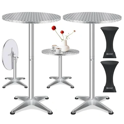 Abbildung von KESSER® 2in1 Stehtisch klappbar Bistrotisch 2er Set Aluminium Edelstahlplatte höhenverstellbar 70cm / 115cm Partytisch Tisch Ø 60cm In &amp; Outdoor Empfangstisch Klapptisch Silber