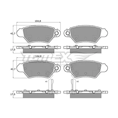 Abbildung von TOMEX brakes TX 14 12 Bremsbelagsatz Hinterachse mit akustischer Verschleißwarnung OPEL: Zafira A, Astra G CC, Caravan