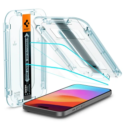 Abbildung von 2er Pack Apple iPhone 15 Panzerglas Spigen GLAStR Fit Screenprotector Duo + Applicator Displayschutzfolie für das