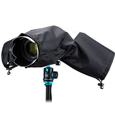 Abbildung von JJC Kamera Regenschutzhülle Wasserdichter Regenschutzhaube Schutz für Canon Nikon Fujifilm Sony Olympus DSLR Kameras Nylon Rain Cover Schwarz