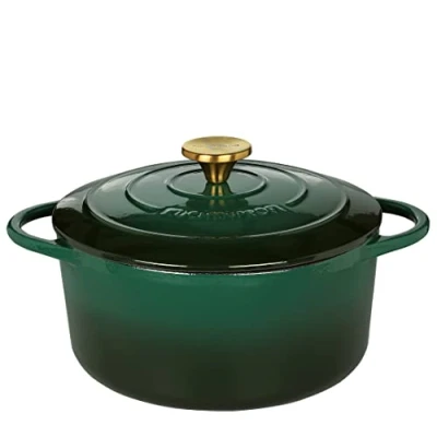 Abbildung von Küchenprofi Gusseisen Bräter mit Deckel, grün/innen schwarz , 24 cm, Schmortopf, Auflaufform, Dutch Oven, Brotbacktopf, emailliert, für alle Herdarten(inkl. Induktion), zum Schmoren,Backen,Braten