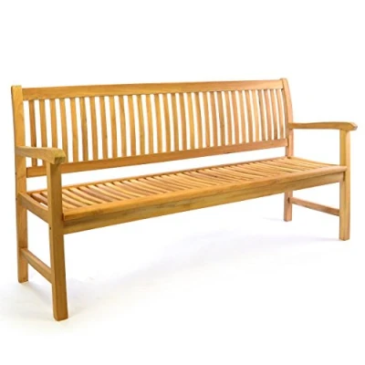 Abbildung von Divero 3 Sitzer Bank Holzbank Gartenbank Sitzbank 180 cm zertifiziertes Teak Holz Premium Qualität unbehandelt hochwertig massiv Reine Handarbeit wetterfest
