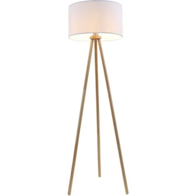 Abbildung von Briloner Leuchten Stehlampe 1379016 Floor, ohne Leuchtmittel, Warmweiß, Holz Stativ, Stoffschirm, inkl. Kabelschalter, exkl. 1x E27 max. 60 W