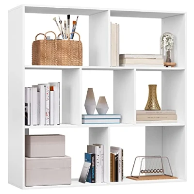 Abbildung von eSituro Bücherregal weiß Würfelregal Standregal Regal 7 offene Fächer horizontal vertikal oder kopfüber verwendbar für Wohnzimmer Schlafzimmer Büro