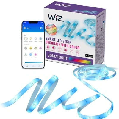 Abbildung von WiZ RGB LED Lightstrip 30 m, anpassbar, 16 Mio. Farben + Weißtöne, voreingestellte Lichtmodi, verbindet sich mit Ihrem WLAN, Sprach / App Steuerung, funktioniert Google Home, Alexa und HomeKit