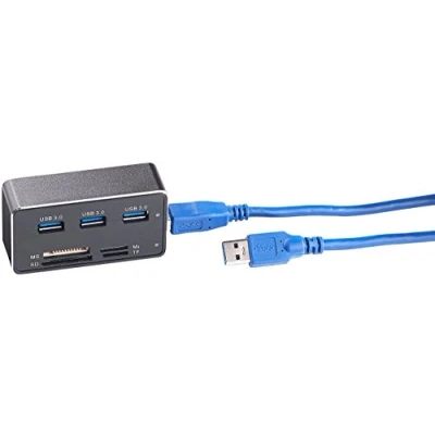Abbildung von revolt Card Reader USB 3: 3.0 Hub mit 3 Ports und Multi Kartenleser für SD, microSD, MS &amp; M2 (Multikartenleser, USB3 Hub, Speicherkarten)