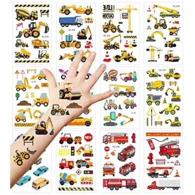 Abbildung von Deen Tattoo Kinder, 12 Blätter Fahrzeug Temporäre Tattoos für Kinder Jungen, Wasserdichte Auto Bagger Baufahrzeug Tattoos,Kindertattoos Jungen Mädchen Party Mitgebsel Kindergeburtstags