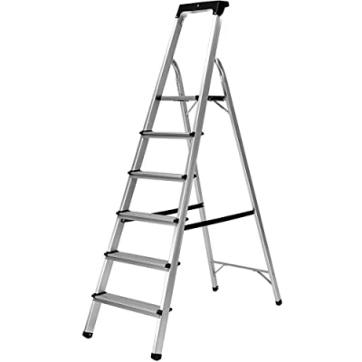 Abbildung von 𝐂𝐑𝐀𝐅𝐓𝐅𝐔𝐋𝐋 Alu Stehleiter CF 133B 𝟑 𝐉𝐀𝐇𝐑𝐄 𝐆𝐀𝐑𝐀𝐍𝐓𝐈𝐄 Klappleiter mit Ablage Haushaltsleiter Aluleiter 150 Kg Leiter Trittleiter klappbar 3 6 Stufen (6 Stufen)