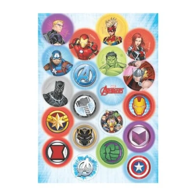 Abbildung von Dekora, Avengers Mini Oblaten, Essbare Dekorationen für Cupcakes, Muffins und Plätzchen, Rund 3,4 CM