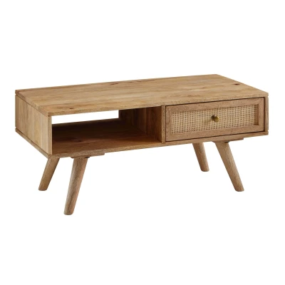 Abbildung von Couchtisch mit Schublade Mango massiv Rattan 90 x 40 cm RIKARD