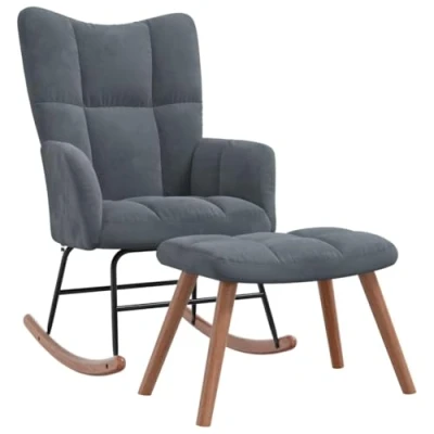 Abbildung von vidaXL Schaukelstuhl mit Hocker, Schwingstuhl Armlehne, Schaukelsessel Holzkufen Stahlgestell, Relaxsessel Schwingsessel Wohnzimmer, Samt Dunkelgrau