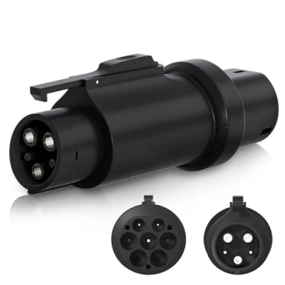 Abbildung von EVPEIWE EV Ladekabel Adapter mit Anti Diebstahl Clip, 32A Typ 2 Male auf 1 Female Elektrofahrzeug Ladegerät Konverter für Autoladestationen, IEC62196 SAE J1772, IP54 Aufbewahrungstasche