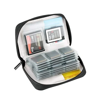 Abbildung von KIWIFOTOS 28 Steckplätze mit Reißverschluss für 24 x SD/SDHC/SDHC Karten + 4 CF (Compact Flash) / XQD Karten, SD Kartenhalter, Tragetasche, Grau