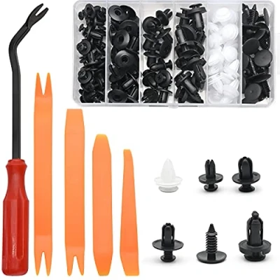 Abbildung von 100 Stück Auto Befestigung Clips, Universal Türverkleidung Klammern Stoßstangen Zierleisten Befestigungclips Plastikklips Set mit Demontage Werkzeug Lösewerkzeug Car Retainer Kit