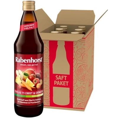 Abbildung von Rabenhorst 11 plus Obst &amp; Gemüse 6er Pack (6 x 700 ml) Multi Vitamin Mehrfrucht Gemüsesaft aus und Gemüse, 10 Vitaminen Provitamin A