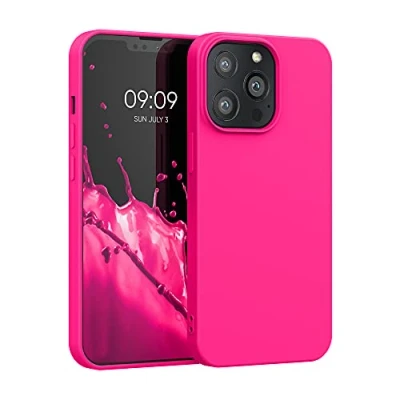 Abbildung von kwmobile Hülle kompatibel mit Apple iPhone 13 Pro gummierte TPU Silikon Handyhülle Schutzhülle für kabelloses Laden Case in Neon Pink