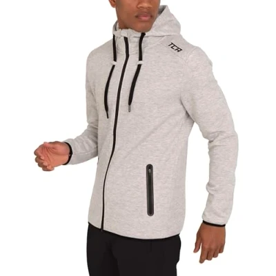 Abbildung von TCA Herren Revolution Hoodie Sweatjacke mit Kapuze und Reißverschluss Hellgrau, XXL
