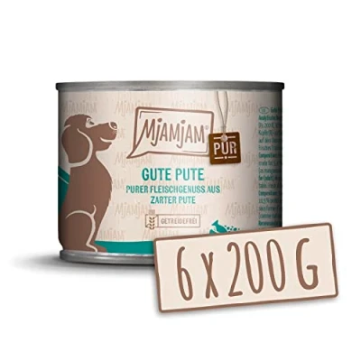 Abbildung von MjAMjAM Premium Nassfutter für Hunde purer Fleischgenuss gute Pute pur 200g, 6er Pack (6 x 200g), naturbelassen mit extra viel Fleisch