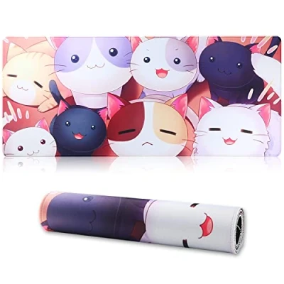 Abbildung von Jahosin Großes Gaming Mauspad mit genähten Kanten,[70x30cm] Erweitertes Rutschfester Naturkautschukbasis für Gamer/Desktop/Büro/Home(70x30 Cat)