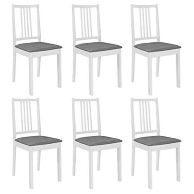 Abbildung von vidaXL Esszimmerstühle 6 STK., Esszimmerstuhl mit Polstern Rückenlehne, Essstuhl Küchenstuhl Holzrahmen, Stuhl Holzstuhl Esszimmer Küche, Modern, Weiß Massivholz