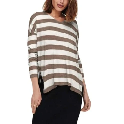 Abbildung von ONLY Pullover Damen, Cloud Dancer/Stripes:w. Walnut, XS