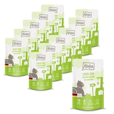 Abbildung von MjAMjAM Premium Nassfutter für Katzen Quetschie leckeres Rind an gedämpftem Kürbis, 12er Pack (12 x 125 g), getreidefrei mit extra viel Fleisch
