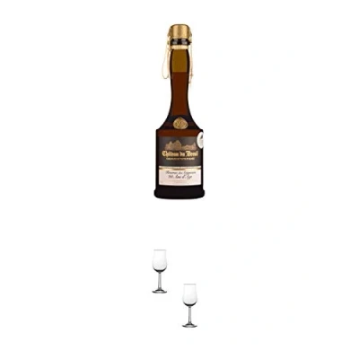 Abbildung von Chateau du Breuil 20 Jahre Pays d&#039; Auge Calvados Frankreich 0,7 Liter + Nosing Gläser Kelchglas Bugatti mit Eichstrich 2cl und 4cl 2 Stück