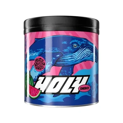 Abbildung von HOLY Energy Gaming Booster &#039;Watermelon Whale&#039; mit Wassermelonen Geschmack Pulver 50 Portionen NewCaff &amp; Grüntee Extrakt Focus Drink Vegan 100% natürlichen Fruchtaromen