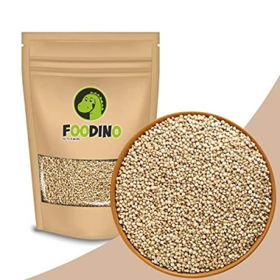 Abbildung von Quinoa weiß ganz naturbelassen ungezuckert ungeschwefelt unbehandelt glutenfrei Vollkorn Naturkost Rohkost Samen ohne Zucker 500g 5kg wiederverschließbar Premium Qualität FOODINO (5kg)