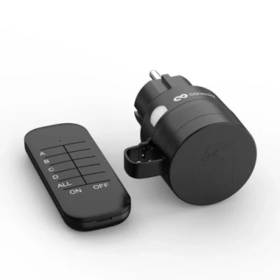 Abbildung von conecto Funksteckdosen mit Fernbedienung Aussen, 2300 Watt, 230V, 1 x Steckdose Funkfernbedienung, Outdoor Set, IP44, Stromsparen, 30m Reichweite, Schwarz