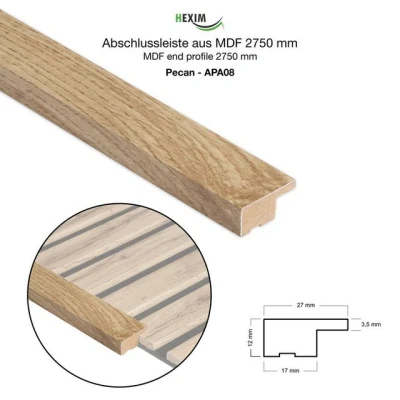 Abbildung von Hexim Wanddekoobjekt APA08 (Abschlussleiste 275x2,7cm passend für unsere Akustikpaneele flexible Lamellenwand Holz MDF Wandpanelee Lamellenverkleidung Wandverkleidung (1 Abschlussleiste Pecan APA08)