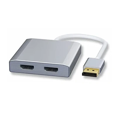 Abbildung von WJESOG 1x2 DisplayPort zum Dual HDMI Splitter Adapter, DP bis 2 Hub Multi Stream Transportunterstützung 4K Auflösung Unterstützung MST, SST