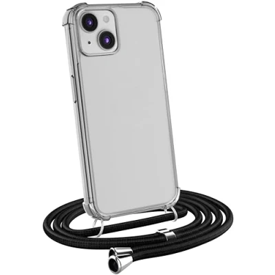 Abbildung von MyGadget Handykette für iPhone 13 Mini [ TPU Hülle mit verstellbaren Band ] Handyhülle Handyband zum Umhängen Kordel Schnur Case Schutzhülle Schwarz