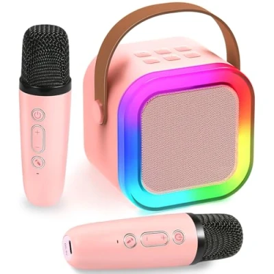 Abbildung von Chennyfun Karaoke Maschine mit 2 Mikrofonen, Spielzeug für Kinder &amp; Erwachsene,Tragbare LED Licht und Sprachveränderungseffekten,Bluetooth Erwachsene