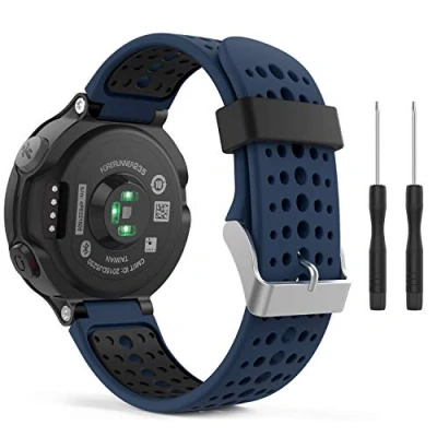 Abbildung von MoKo Armband Kompatibel mit Garmin Forerunner 235/235 Lite/220/230/620/630/735XT, Silikon Ersatz Uhrenarmband Einstellbar Sportarmband Wechselarmband, Mitternachtsblau/Schwarz